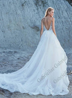 Delicate Ruffled Spaghetti Straps Wedding Dresses V-neck Appliques A-line Wedding Gowns Abito Da Sposa Customer Made by payinti