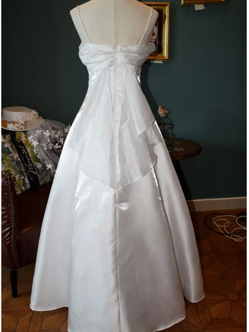 Elegante vestido de fiesta de satén blanco con tirantes finos y corte princesa, corte A, vestido de noche Y7556