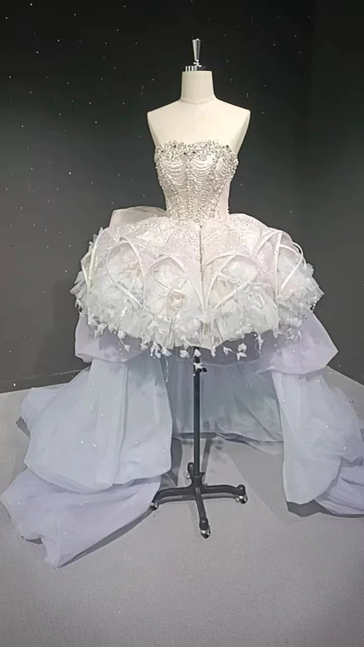 Starry veil feather crystal embellished flower bud dress by ZAPDRESS