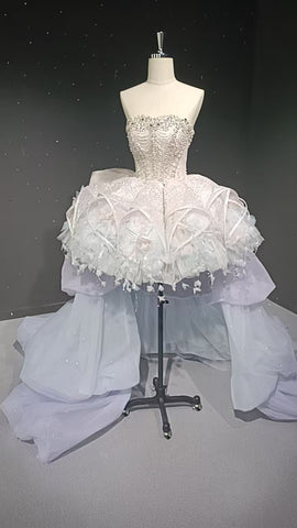 Starry veil feather crystal embellished flower bud dress