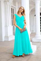 Ladies Chiffon V Neck Sleeveless Floor Length Bridesmaid Evening Dress Wedding Party Evening Dress 28126 by numbersea