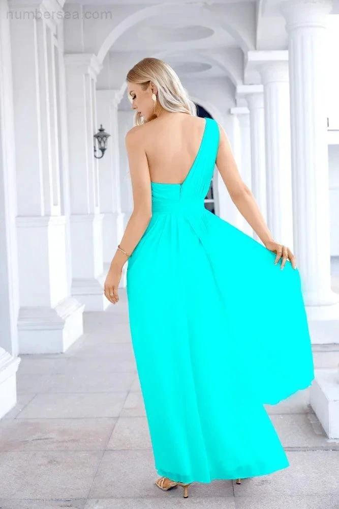 Ladies Chiffon One Shoulder Bridesmaid Evening Dress Wedding Party Evening Dress 28133 by numbersea