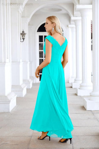 Ladies Chiffon V Neck Sleeveless Floor Length Bridesmaid Evening Dress Wedding Party Evening Dress 28126