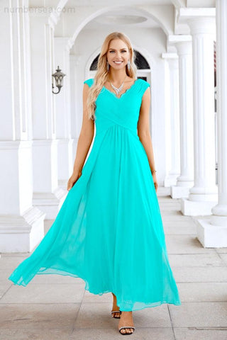 Ladies Chiffon V Neck Sleeveless Floor Length Bridesmaid Evening Dress Wedding Party Evening Dress 28126