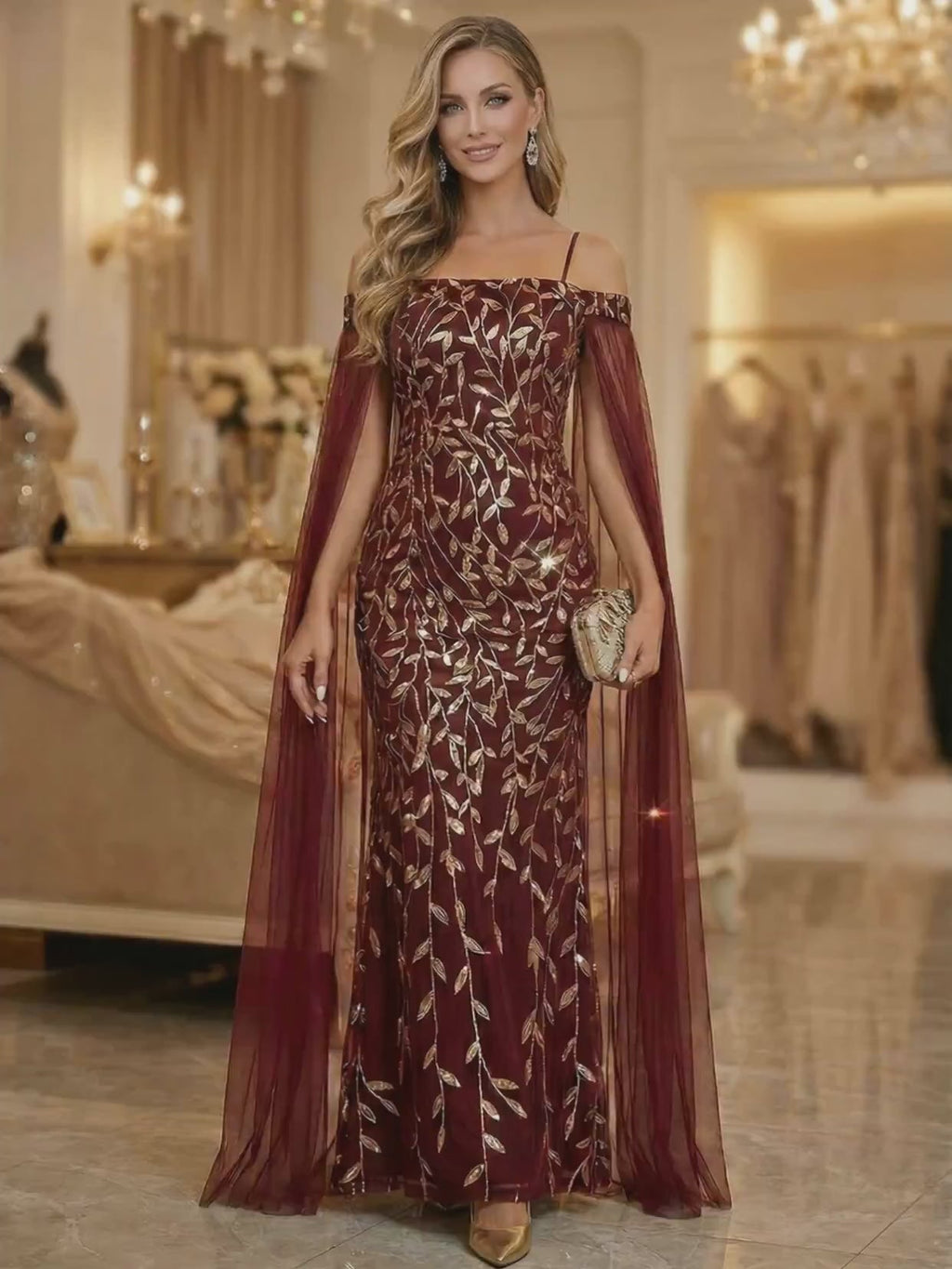Mermaid Cold Shoulder Floor Length Mother of the Bride Dresses with Appliques (SHI22500252)