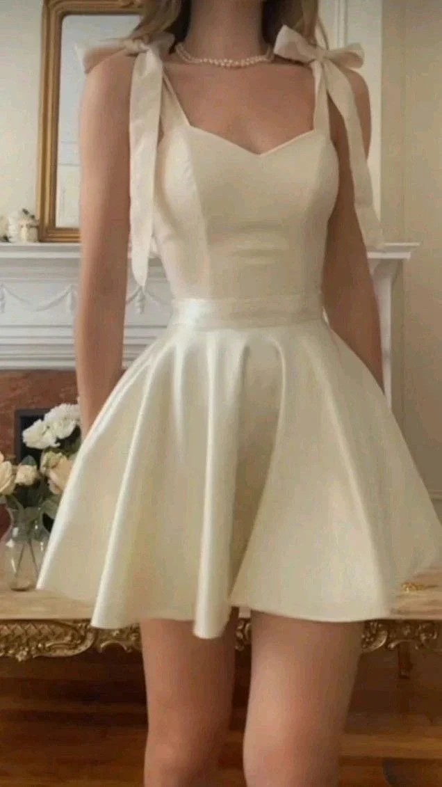 Elegant Straps Ivory A Line Birthday Outfits Mini Prom Dress Y7657 by simplepromdress