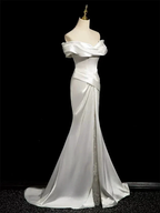 Simple Mermaid Off Shoulder Satin White Long Prom Evening Dress, Formal Wedding Dress Y8047 by simplepromdress