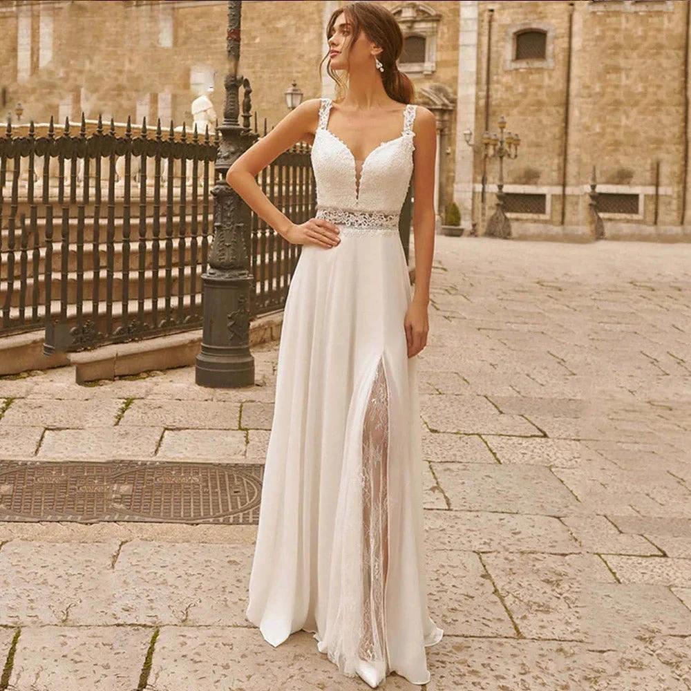 Sweetheart Wedding Dresses for Woman Lace Appliques Boho Bridal Gowns Slit Sleeveless Boho vestidos de novia boda civil by payinti