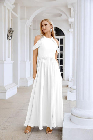 Ladies Chiffon Off Shoulder Swing Sleeve Front Slit Bridesmaid Evening Dress Wedding Party Evening Dress 28117