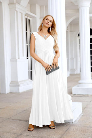 Ladies Chiffon V Neck Sleeveless Floor Length Bridesmaid Evening Dress Wedding Party Evening Dress 28126