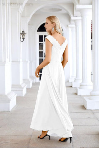 Ladies Chiffon V Neck Sleeveless Floor Length Bridesmaid Evening Dress Wedding Party Evening Dress 28126