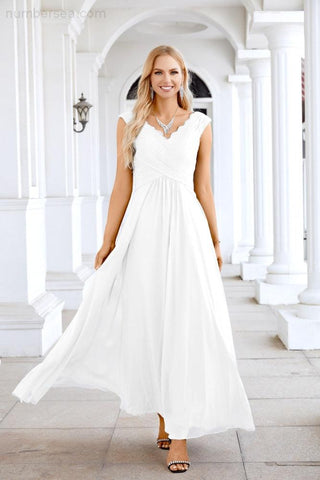 Ladies Chiffon V Neck Sleeveless Floor Length Bridesmaid Evening Dress Wedding Party Evening Dress 28126