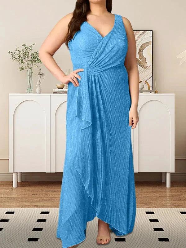 A-Line V-Neck Ruched Metallic Mesh Dress by Dreamylily