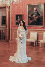 Exquisite Long Mermaid Off-the-shoulder Lace Wedding Dress with Long Sleeves by misshow.com