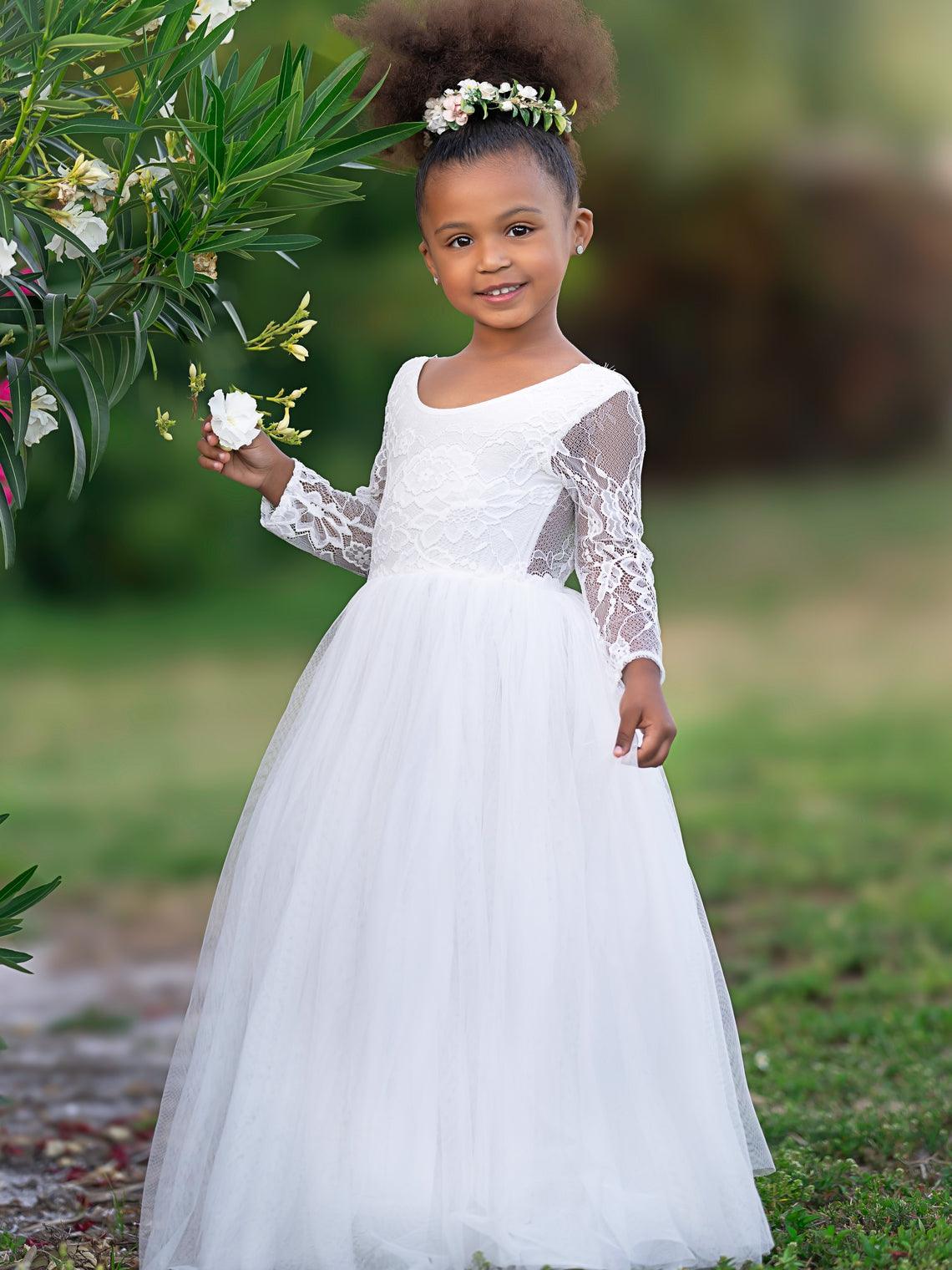 Girl Peony Lace Back A-Line Straight Tutu Tulle Party Flower Girl Dress - photo 3