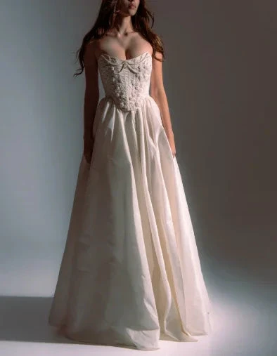 Classy Strapless Satin Beaded Evening Dress A Line Slit Prom Dress Y8314 by simplepromdress