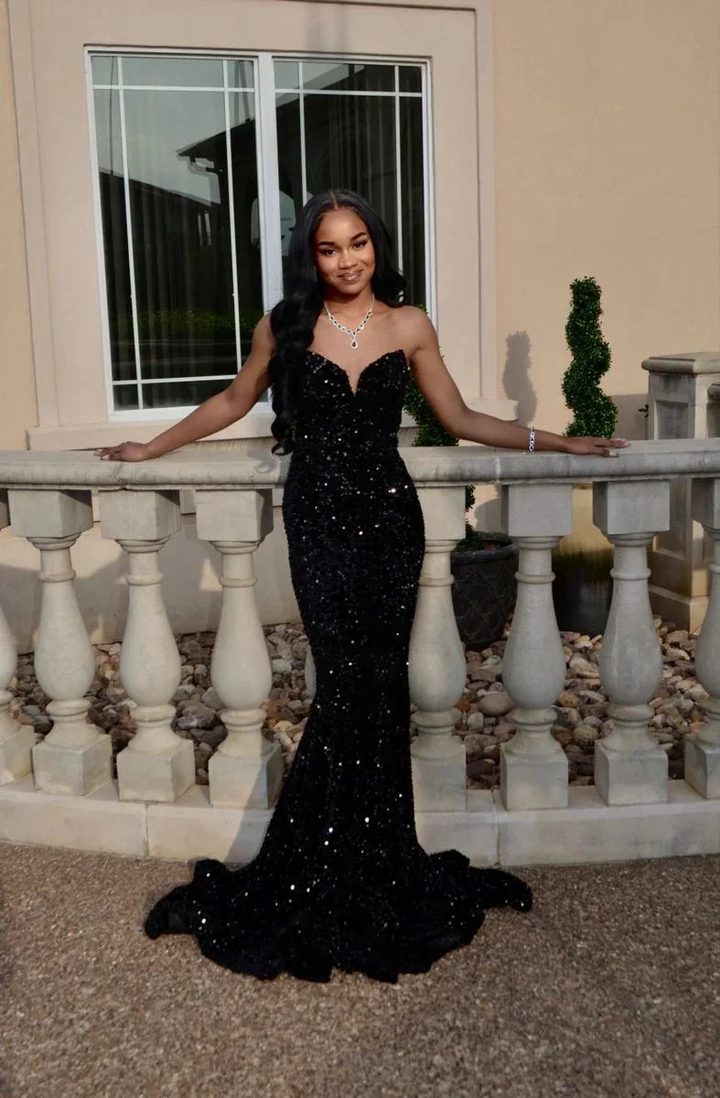 Sexy Mermaid Glitter Prom Dress Long Evening Gowns Black Women Formal Dresses Y4199 by simplepromdress