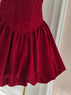 Cute A Line Strapless Burgundy Velvet Ruffles Homecoming Dress Y7972 by simplepromdress