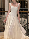New French White Strap Skirt Elegant Square Neck Evening Dresses Fashion Party Dress Y4486 by simplepromdress