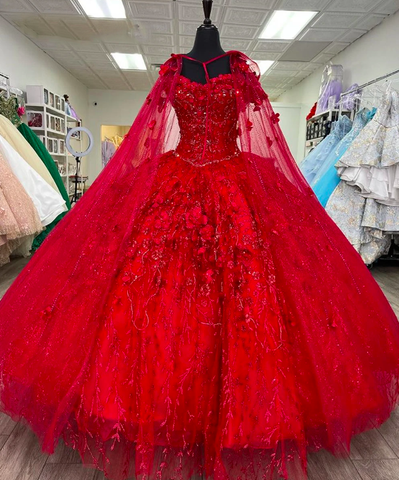 Lujoso vestido rojo de quinceañera, vestido de fiesta rojo, vestido rojo de dulces 16 Y2338