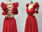 Chiffon A Line Ruffle Prom Dresses for Women V Neck Long Bridesmaid Dresses Backless Formal Evening Gowns Y3043 by simplepromdress