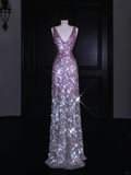 Gorgeous Pink V Neck Sequins Long Prom Dress Evening Dress Y8688 by simplepromdress