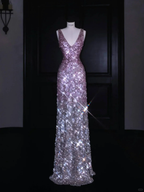 Gorgeous Pink V Neck Sequins Long Prom Dress Evening Dress Y8688 by simplepromdress