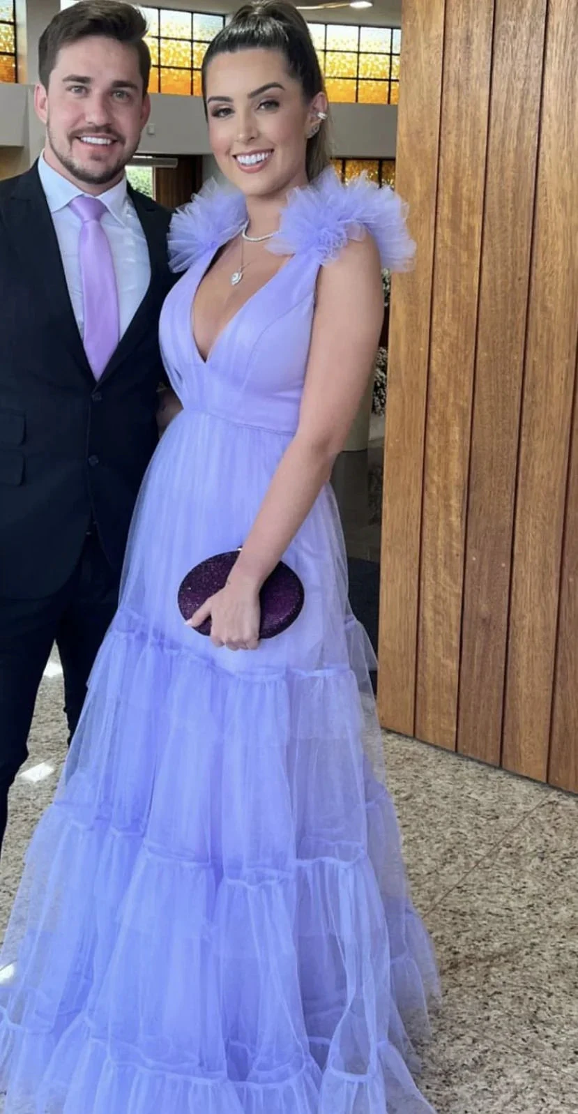 Purple A-line V Neck Tulle Prom Dress,Purple Evening Dress Y2884 by simplepromdress