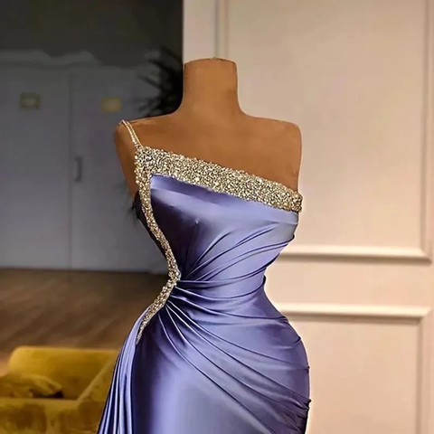 Vestidos formales morados, vestidos de noche con cuentas, vestido de noche de un solo hombro, vestidos de noche cortos, vestidos formales elegantes Y1771