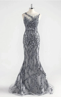 Incredible Luxury Gray O Neck Sexy Mermaid Formal Evening Dress Y6670 by simplepromdress