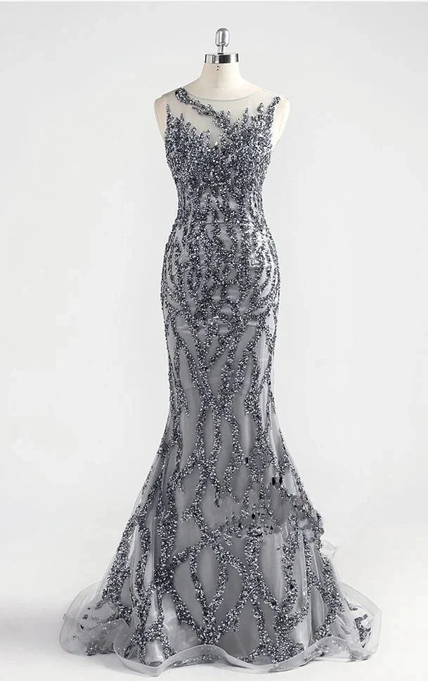 Incredible Luxury Gray O Neck Sexy Mermaid Formal Evening Dress Y6670 by simplepromdress