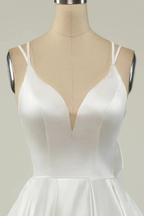 White Satin A-line Graduation Dress White Short Homecoming Dress Y1849 by simplepromdress