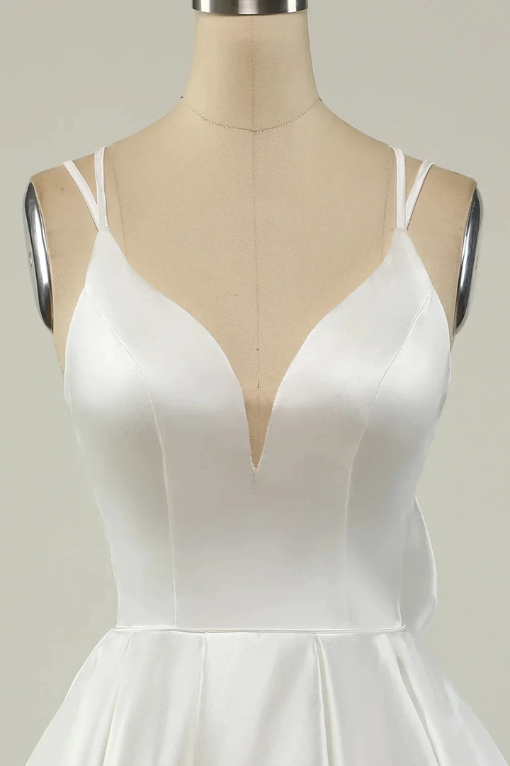 White Satin A-line Graduation Dress White Short Homecoming Dress Y1849 by simplepromdress
