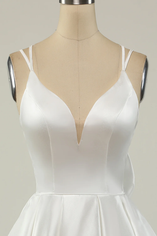 White Satin A-line Graduation Dress White Short Homecoming Dress Y1849