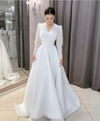Modest White A-line Long Sleeves Wedding Dress,White Bridal Dress Y6719 by simplepromdress