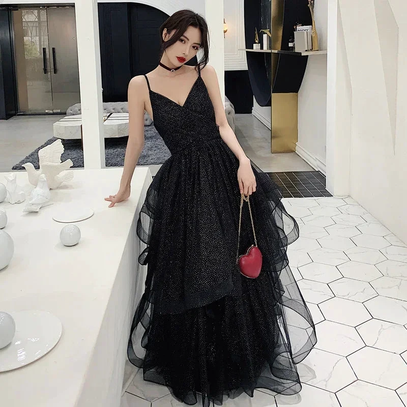 Black tulle sequins prom dress evening dress Y1021 by simplepromdress