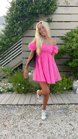 Cute A-line Homecoming Dress Hot Pink Beach Dress Y2385
