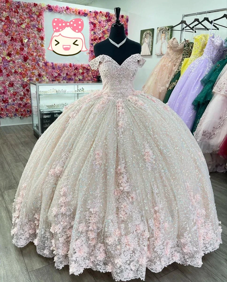 Sparkly Pink Off The Shoulder Ball Gown,Pink Princess Dress,Pink Sweet 16 Dress Y2342 by simplepromdress