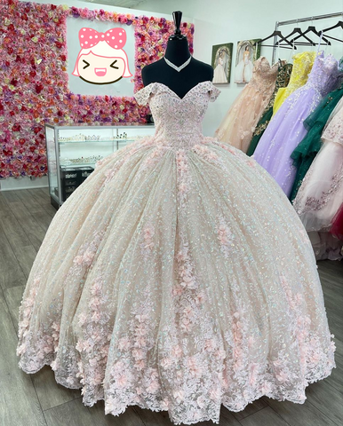 Vestido de fiesta rosa brillante con hombros descubiertos, vestido de princesa rosa, vestido rosa para quinceañeras Y2342