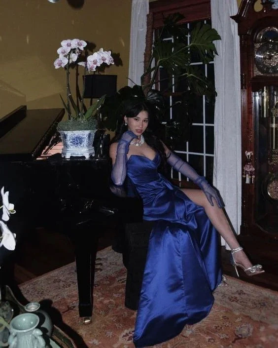 Elegant Blue Satin Long Evening Dress,Pageant Dress Y2621 by simplepromdress