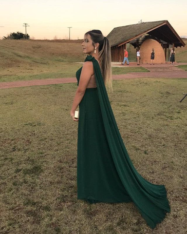 Green Chiffon One Shoulder Evening Dress Y5774