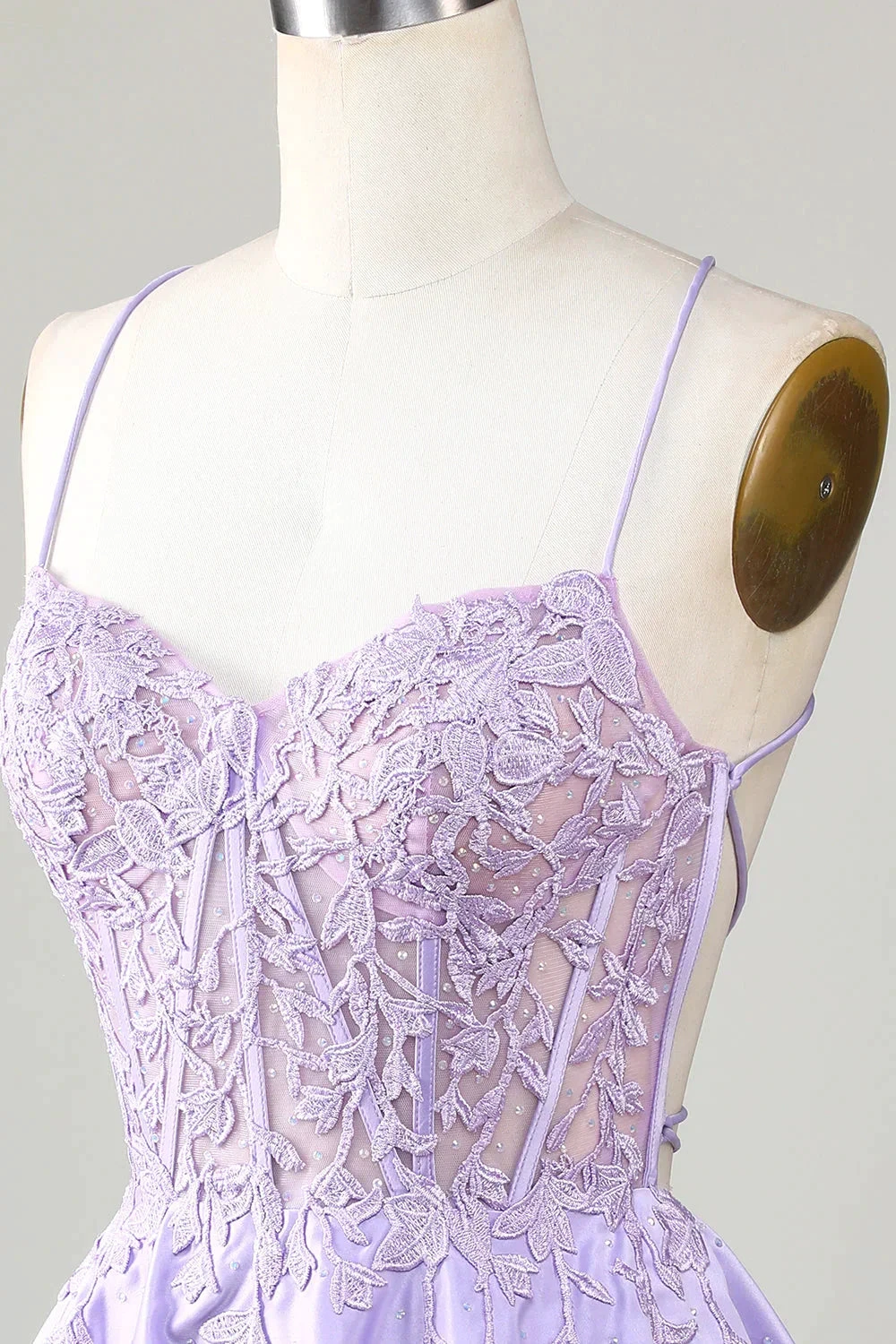 Purple Corset A-Line Satin Short Homecoming Dress With Lace Y3066 by simplepromdress