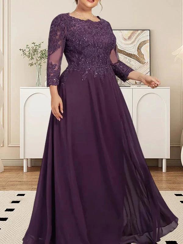 A-line Scoop Floor-Length Lace Chiffon Mother of the Bride Dress With Sequins by Dreamylily