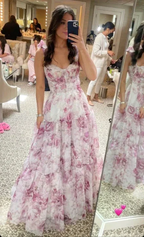 Pretty Chiffon Rose Print A Line Prom Dress Evening Dress Y8498 by simplepromdress