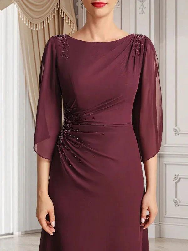 Sheath/Column Scoop Floor-Length Chiffon Mother of the Bride Dress With Pleated Beading by Dreamylily