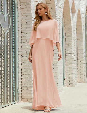 Sunnderly  Bridesmaid Dress Women Long Sleeve V-Neck Chiffon Formal Wedding Party Dress SY28018