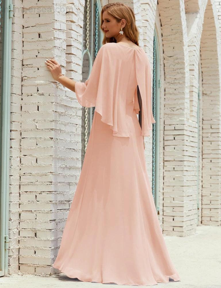 Sunnderly Bridesmaid Dress Women Long Sleeve V-Neck Chiffon Formal Wedding Party Dress SY28018 by numbersea
