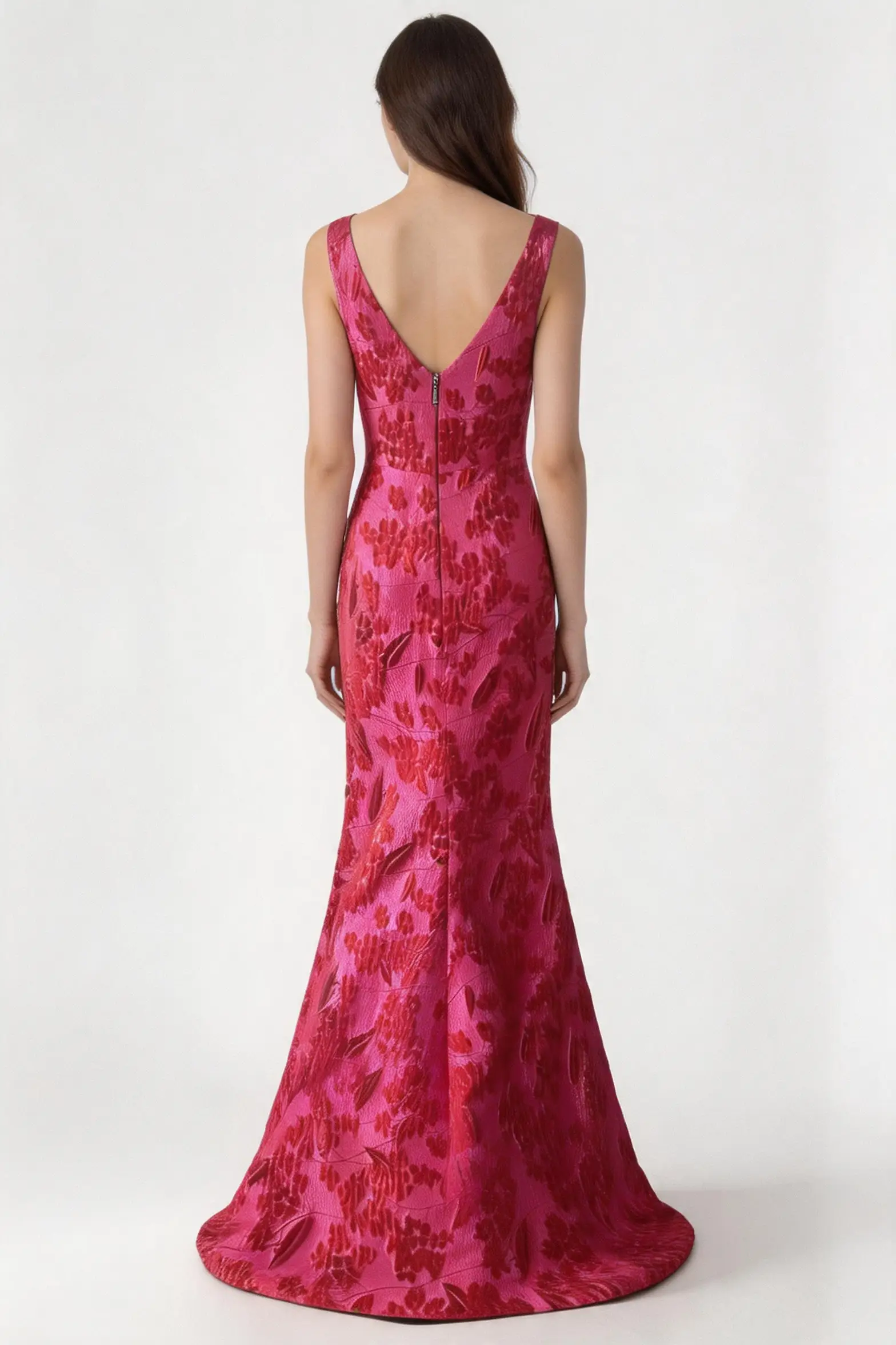 Elegant Crimson Floral Jacquard Two‑Piece Evening Gown with Tailored Jacket by simplepromdress