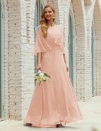 Sunnderly Bridesmaid Dress Women Long Sleeve V-Neck Chiffon Formal Wedding Party Dress SY28018 by numbersea