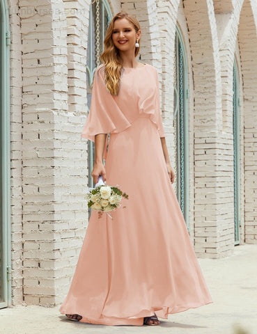 Sunnderly  Bridesmaid Dress Women Long Sleeve V-Neck Chiffon Formal Wedding Party Dress SY28018